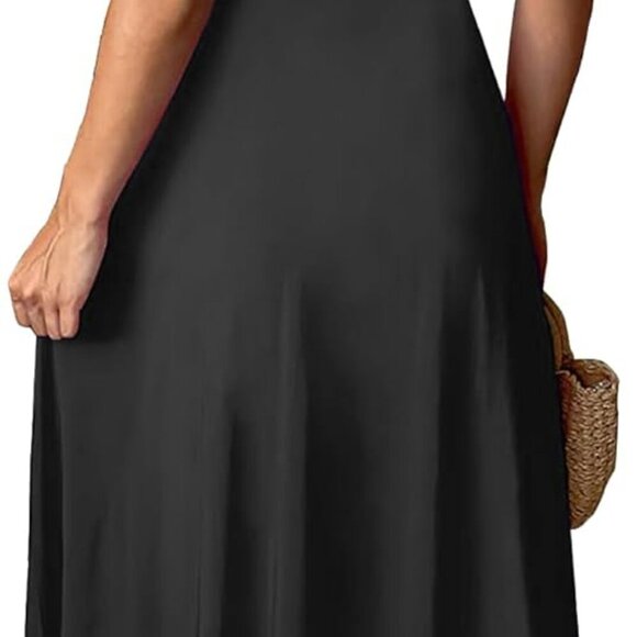 Womens Sleeveless Deep V-Neck Maxi Dress with Slit Casual Summer Beach Wear - Picture 2 of 8